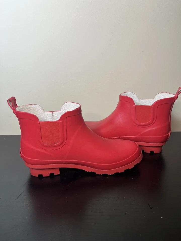 Botines de lluvia de goma rojos para mujer talla 8 impermeables al aire libre Foto 4 de 4