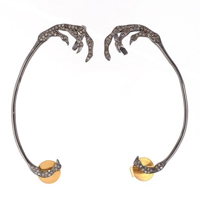 Black Rhodium Diamond Claw Ear Climber Earrings Gothic Punk Gold Silver Jewelry