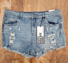 Almost Famous Super High Rise Shorts Juniors 15 Denim Blue Distressed