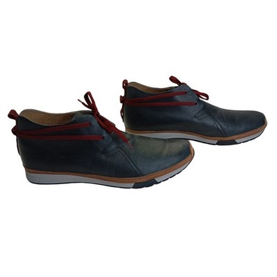 Mens MCNDO Carnaby Black Leather Shoes Size 11 Red Laces Casual Comfort Rubber 