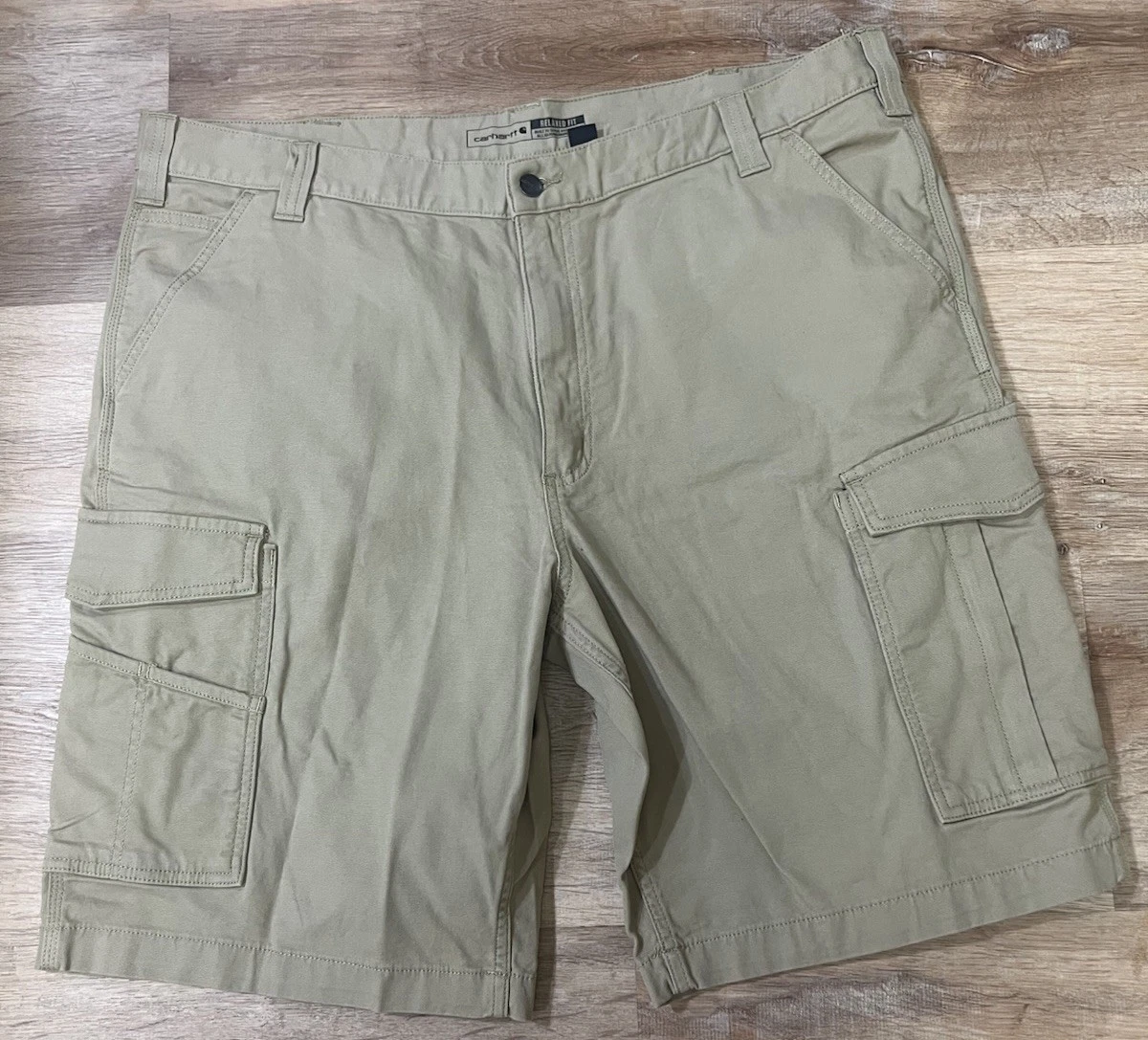 New Carhartt Rugged Flex Relaxed Fit Canvas Cargo Work Short Khaki 42