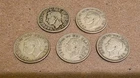 LOT OF 5 CANADA 10 CENTS SILVER COINS 1943 1945 1950 KING GEORGE VI