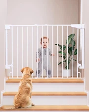 White 29.2–43" Baby Gate for Stairs, Wall-Mount, Auto Close, No Bottom Bar