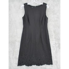 Talbots Dress Womens 6 Petite Sheath Floral Embroidered Career Classic Zip Black