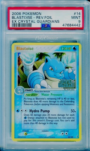 PSA 9 MINT Pokemon Blastoise Reverse Holo Rare ex Crystal Guardians #14/110