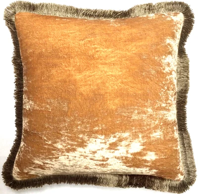 Anke Drechsel Cushion PLAIN Silver Fringe Taupe Embroidered Silk Velvet Kissen - Bild 1 von 4