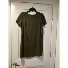 Lulus Olive Green Short Sleeve Shift Dress Gold Back Zip NWT Small