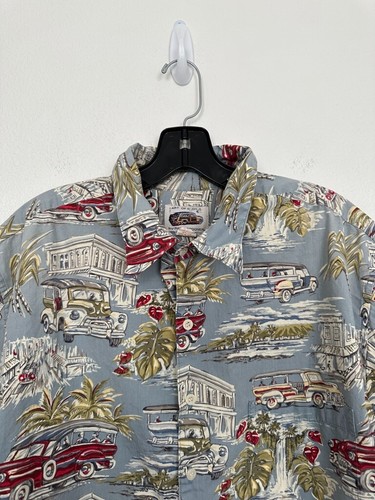 Reyn Spooner Hawaiian Shirt Hilo Sampan Bus Short Sleeve Cars Blue Men's Size XL - Picture 2 of 7