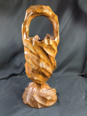 12.25'' Unique Vintage Carved Hollowed Root Wood Handmade Handle Intricate Rare