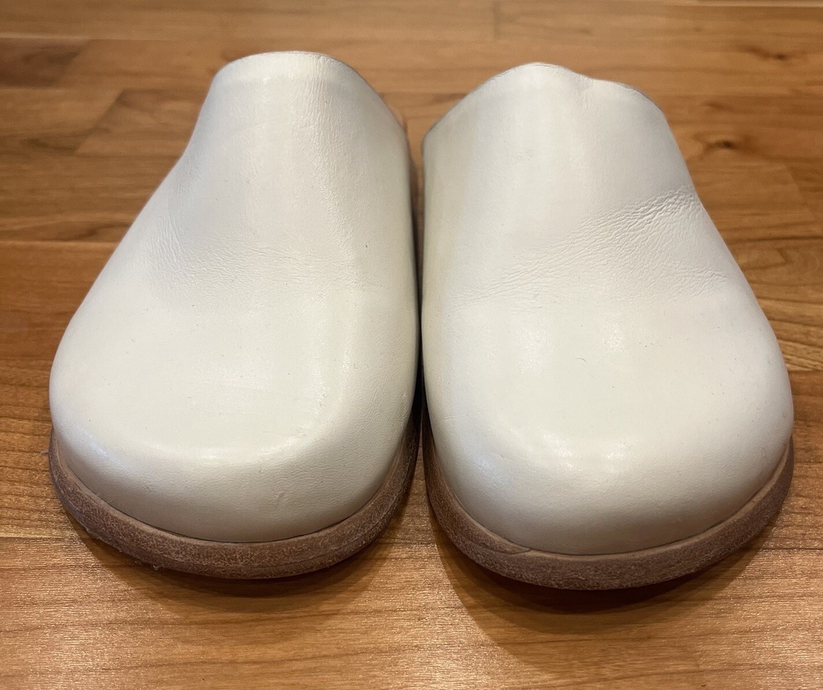 Wal & Pai Women's 5/35 Slip On Leather White Clog Mule Shoes