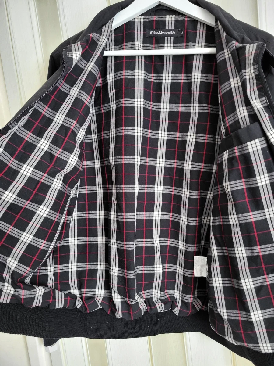 Teddy Smith Black Bomber Jacket Checkered Lining Medium