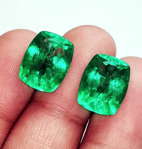 Loose Gemstone Natural Emerald Cushion Cut 8 to 10 Ct Certified Pair RE07 - Picture 5 of 20