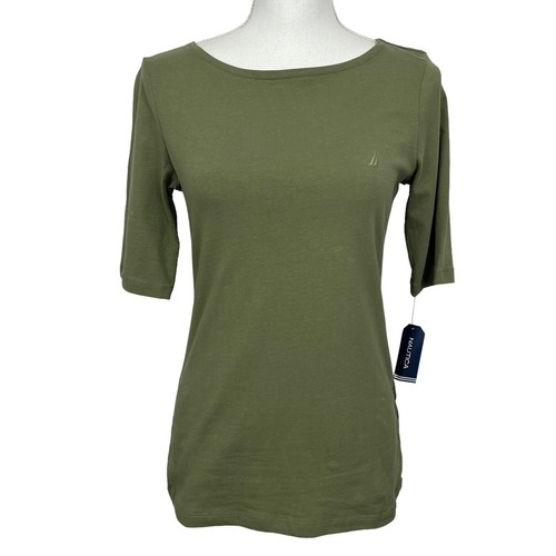NAUTICA Women’s Pullover Top Sz XS Color Green Stretch Short Sleeves Round Neck