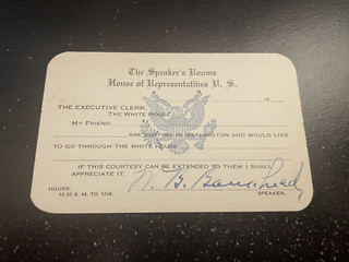 William Bankhead Signed White House Pass House Speaker & Alabama Congressman