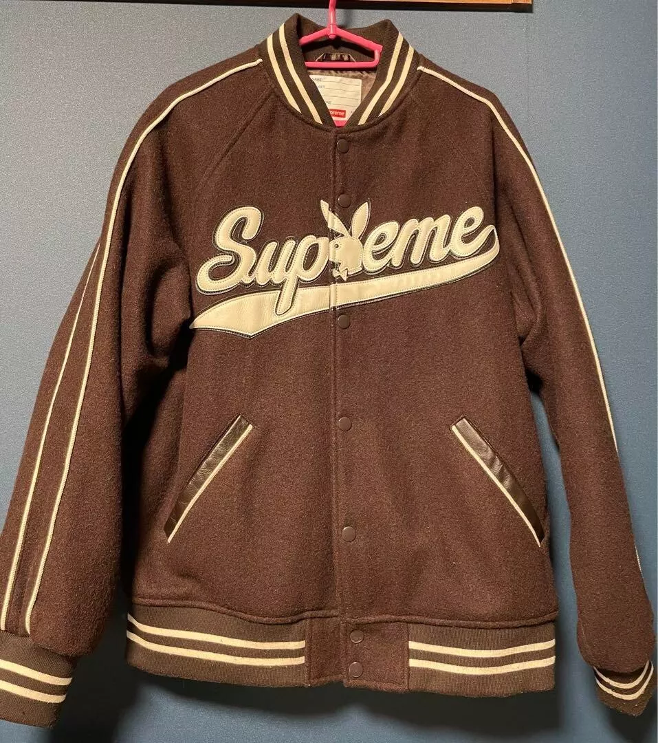 Veste universitaire Supreme x Playboy laine marron taille M utilisée rarement kawaii JP