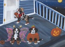 Bernese Mountain dog print 8 x 10 , " Trick or Treat  " Signed by artist