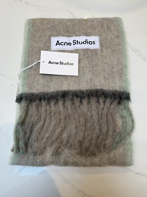 ACNE STUDIOS echt Fransen Mohair Schal - 28x250 - beige/grau - neu mit Etikett UVP £250