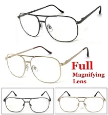 1 or 2 Pairs Large Pilot Square Full Lens Reading Glasses Metal Frame