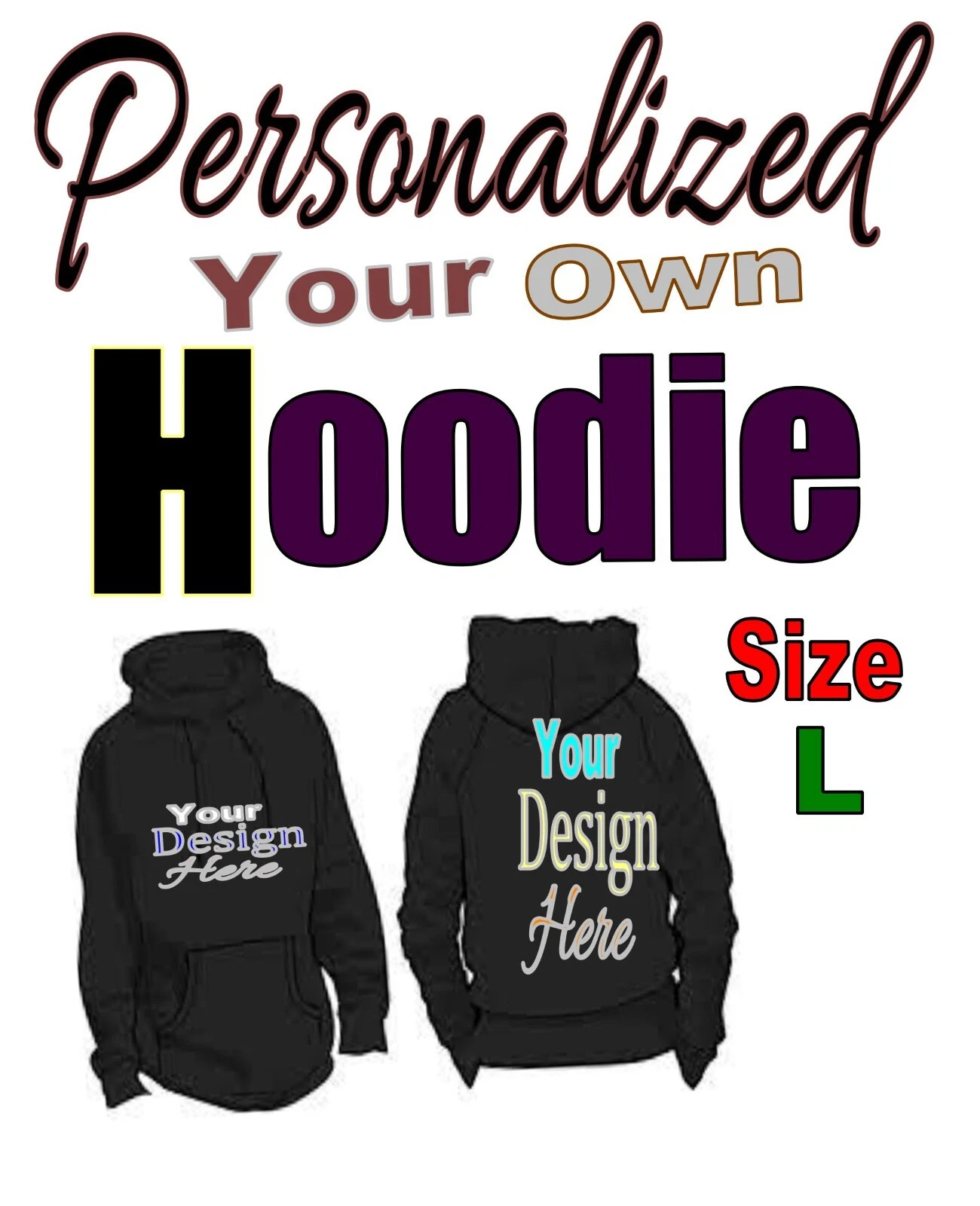 Graphic Hoodie Size Large Unisex Custom Print Own Text Number Logo Street wear