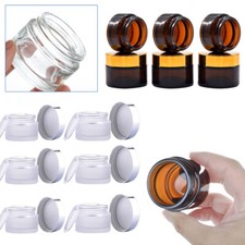 5g-100g Mini Amber Round Glass Creams Jars W/ Inner Liners Lids Candle Jar