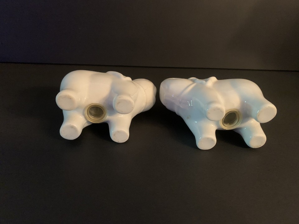 Ceramic White Elephant Salt And Pepper Shakers With Trunks Up For Luck