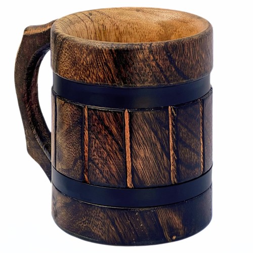 Antique Wooden Hand Carved Coffee Mug Rustic Medieval Tankard Groomsmen Gift - Picture 3 of 6