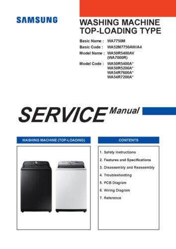 SAMSUNG WA50R5400AV/US WA50R5200AW/US SERVICE REPAIR MANUAL PAPER AND PDF - 第 1/1 張圖片