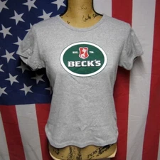 BECK’S BEER women’s lrg T shirt German pilsner St. Pauli Girl logo brewery tee