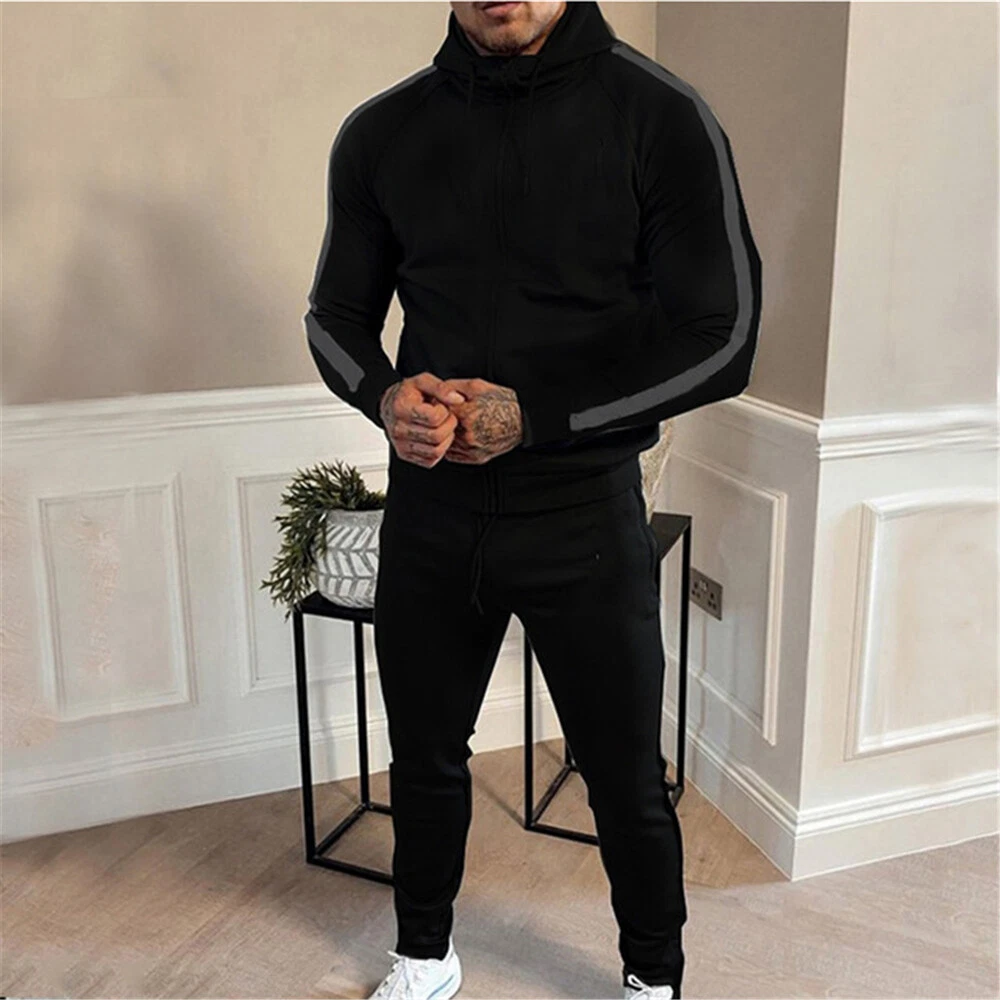 Men's Casual Tracksuit 2 Piece Hip Hop Trousers Jacket Sweatsuit Set