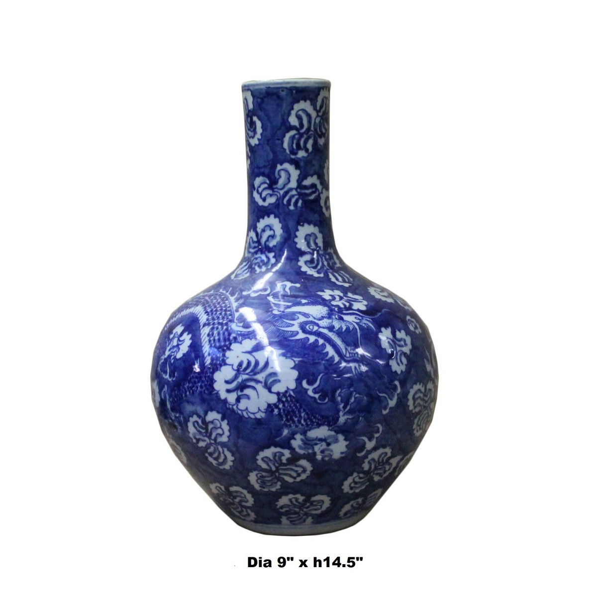 Chinese Dark Blue White Porcelain Dragon Flower Graphic Vase cs4855S Chinese Dark Blue White Porcelain Dragon Flower Graphic Vase cs4855S