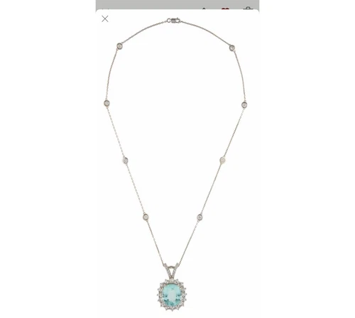 14K Gold, Paraiba  & Diamond  Pendant  Necklace  -Gia report