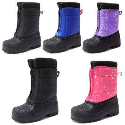 Kids Boys Girls youth Snow Boots Zip Waterproof Mid Calf Ski Boots
