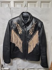 Omg Look Amazing Vtg Fringe Biker Jacket Black Leather Western Eagle On Back