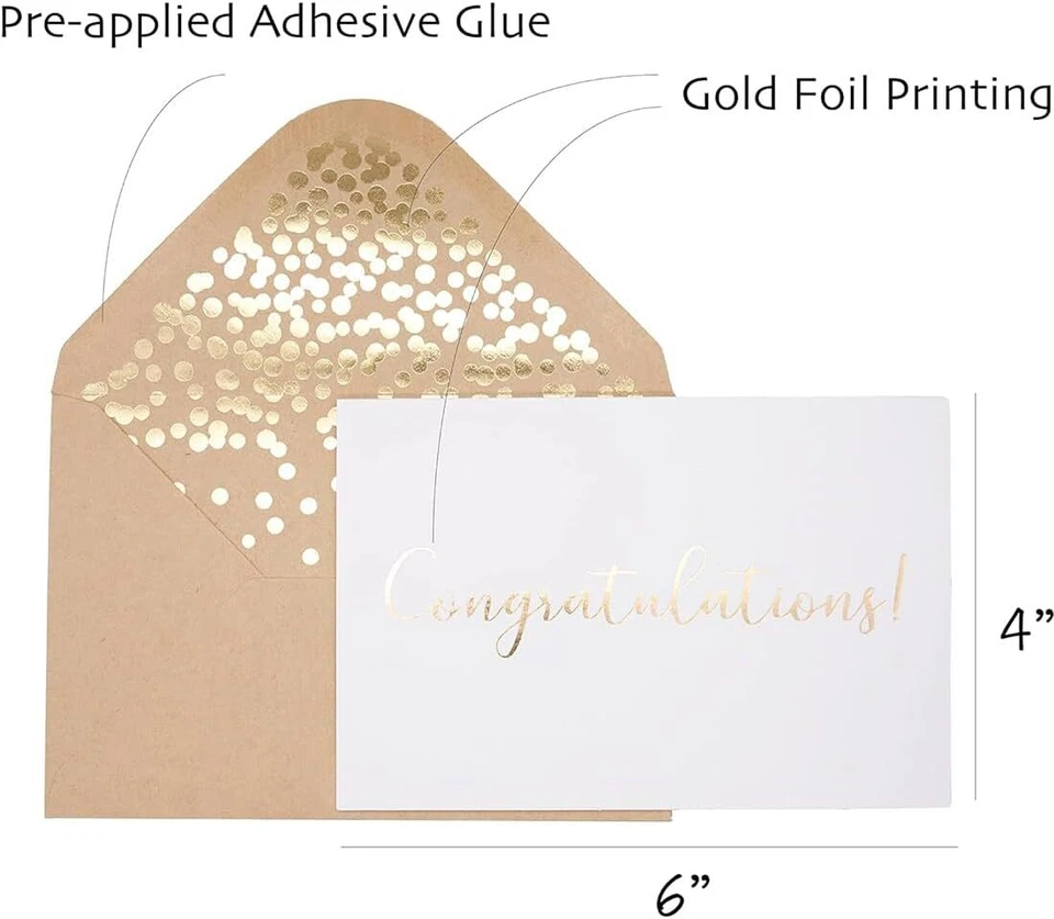 50 Pack 'Congratulations' Greeting Cards with Gold Foil and Kraft Envelopes - Image 2 of 4