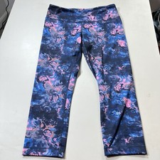 Lululemon Wunder Under Crop Leggings Size 8 Blue Pink Floral Watercolor Yoga