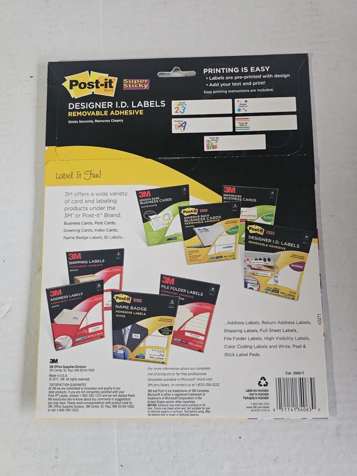 Post-it 3M Super Sticky Designer I.D. Labels 1x4" Removable (3900-T) 100 Labels - Image 2 of 3