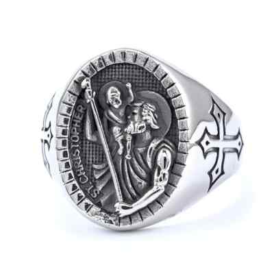 Vintage Personality St. Christopher Cross Stainless Steel Men's Rings Size 7-13