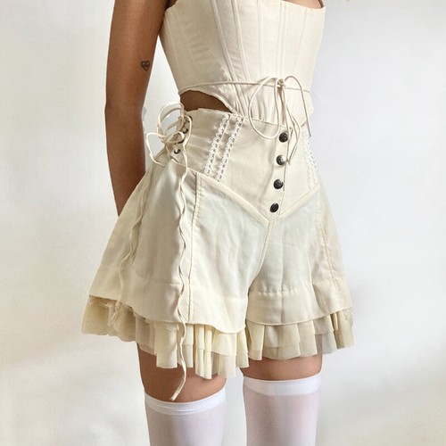 Sweet Mesh Tiered Ruffle Shorts Lolita Style Side Bandage Hot Pants Girls - Picture 6 of 18