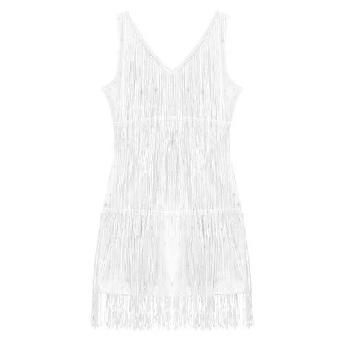 Womens Vintage Tassel Flapper Dress Sleeveless V-Neck Latin Salsa Dance Dress - Imagen 13 de 58