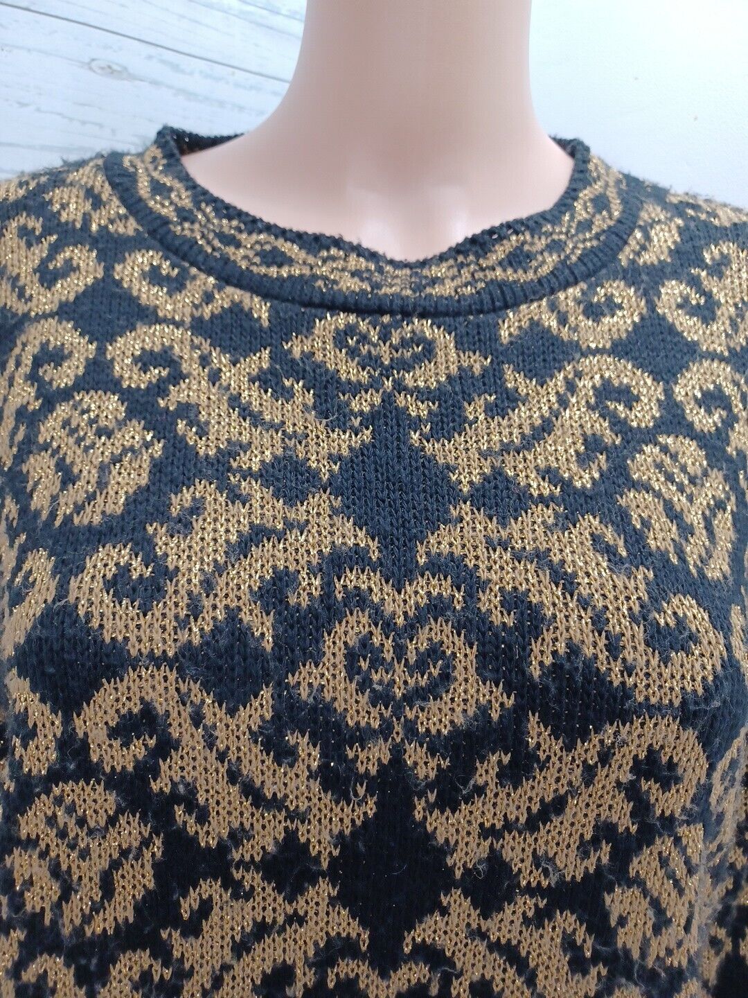 Vtg 90s Alfred Dunner Sweater Black Gold Metallic… - image 2