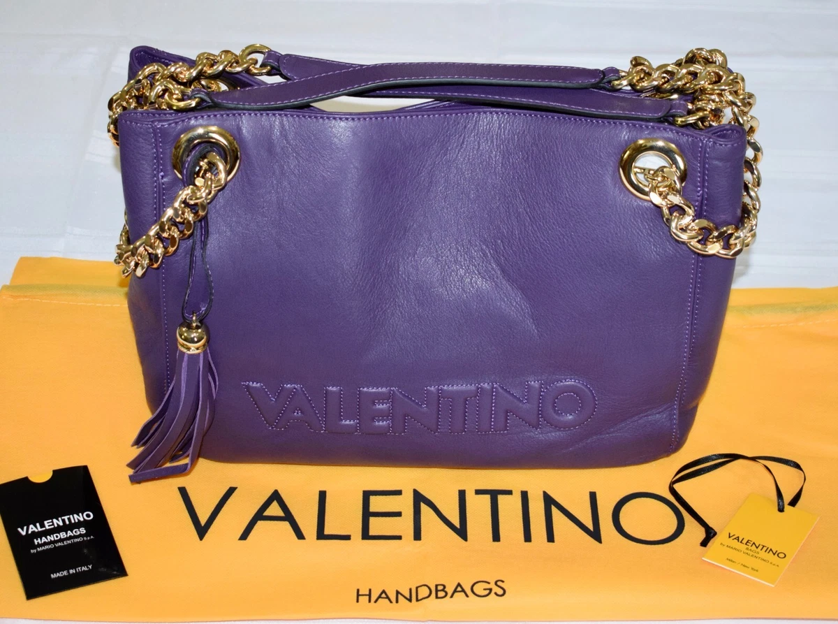 Valentino by Mario Valentino SPA Luisa Embossed Purple Leather & Gold  Handbag