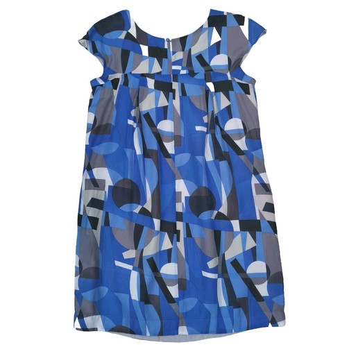 Piper Blue Silk and Cotton Blend Geometric Abstract Lined Shift Dress Size 10 - Picture 7 of 12