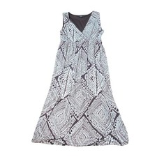 Style And Co Stretchy Faux Wrap Maxi Dress Size 2X Brown White Aztec Sleeveless 