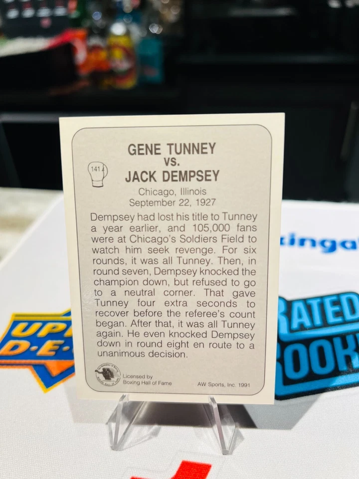 1991 AW Sports All World Boxing #141 GENE TUNNEY VS. JACK DEMPSEY - Image 2 of 2