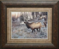 Cynthie Fisher A Worthy Opponent Elk Print 25.5 x  21.5-Framed