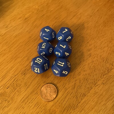 Blue 12 Sided Dice Math Games Homeschool Set Of 6 DICE Numbers 1-12