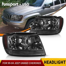 Headlights for 1999-2004 Jeep Grand Cherokee Chrome Housing Smoke Lens Headlamps