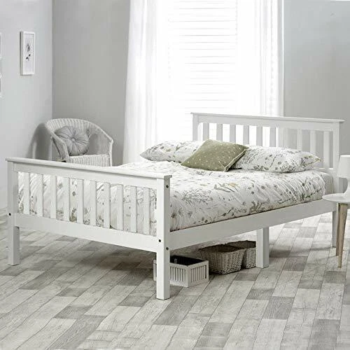 Space Saving Design White Double Bed Wooden Frame 4ft6 For Adults Teenagers J8M7
