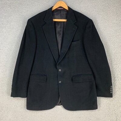 Evan Picone 100% Camel Hair Sportcoat Blazer 42 R Black Evening Jacket Vtg Lux
