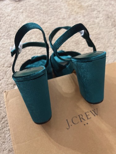 J.CREW Green Velvet Knotted Peep Toe Sandal Ankle Tie Block Heels NIB Size6 $148 - Picture 6 of 8